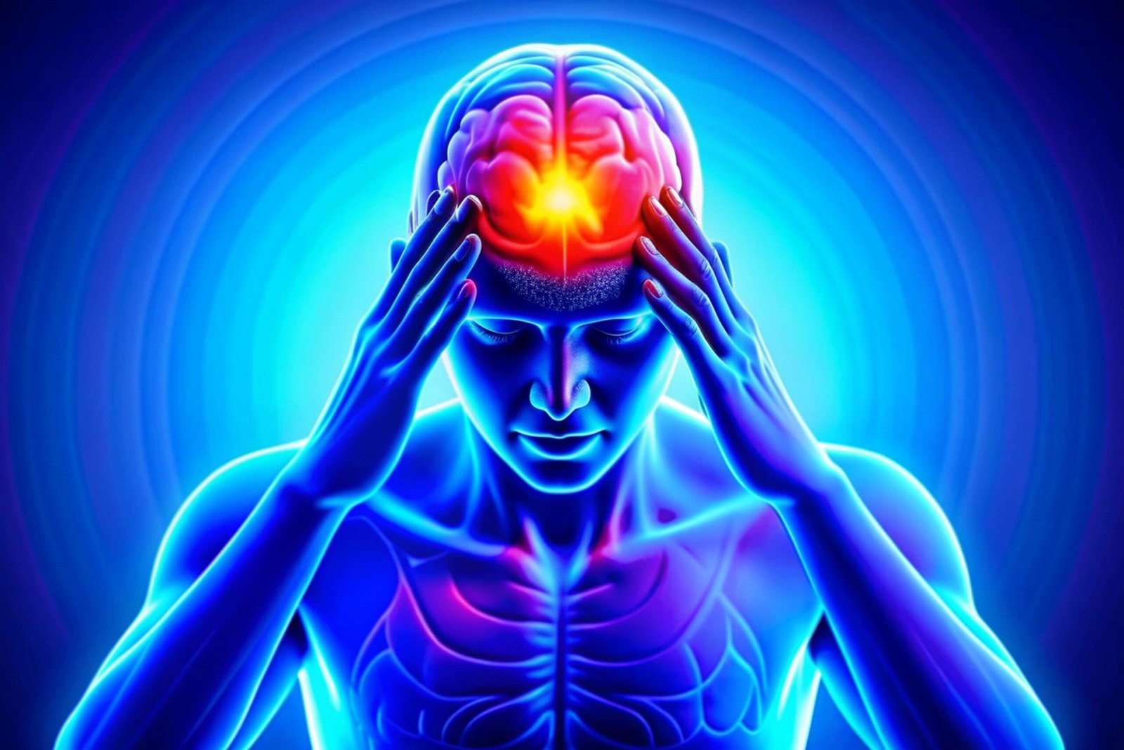 Illustration of a man holding his head with a headache